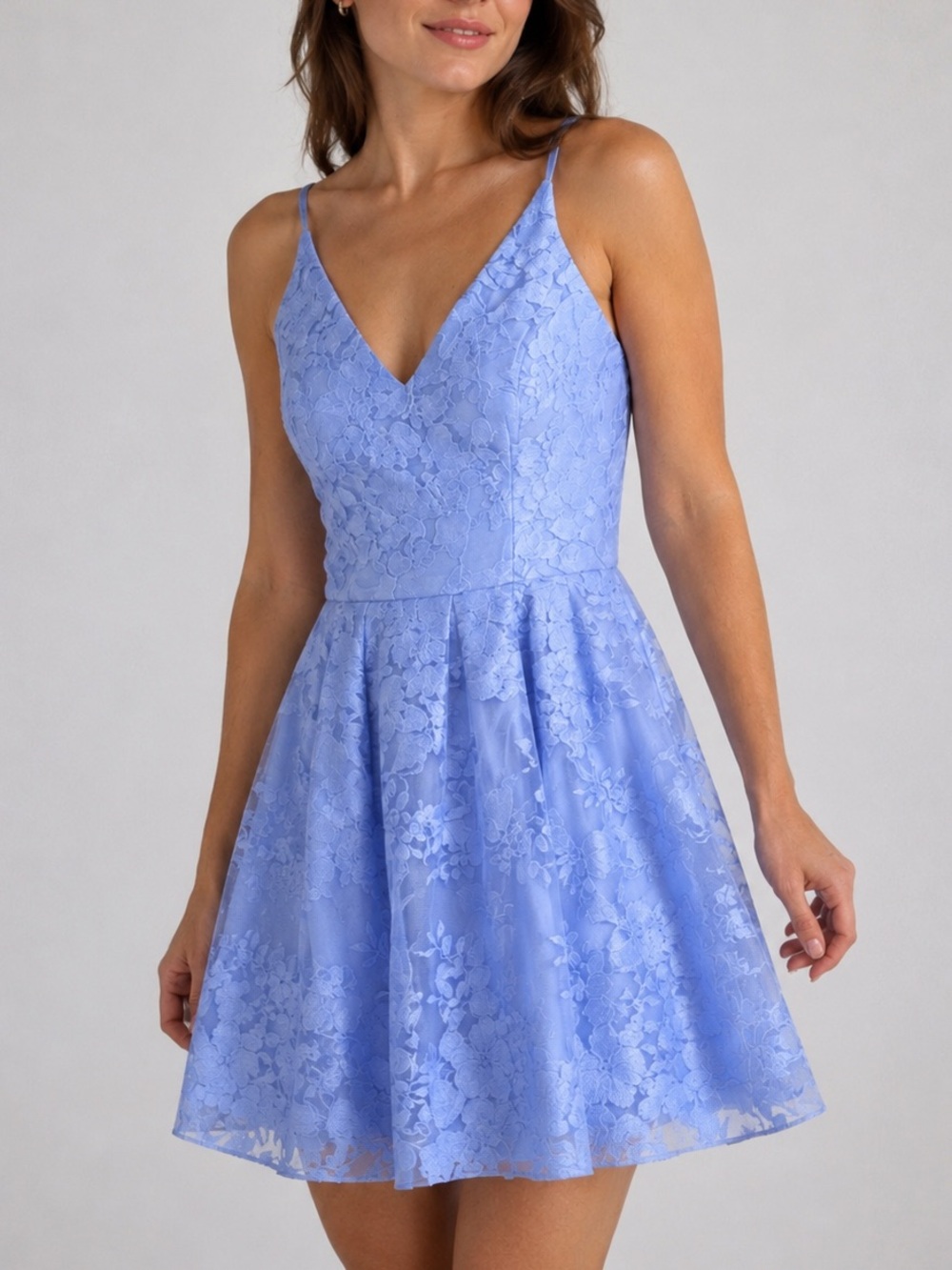 🆕🪻BCX Light Blue Floral Embroidered Fit & Flare Party Prom Dress Size Juniors 15